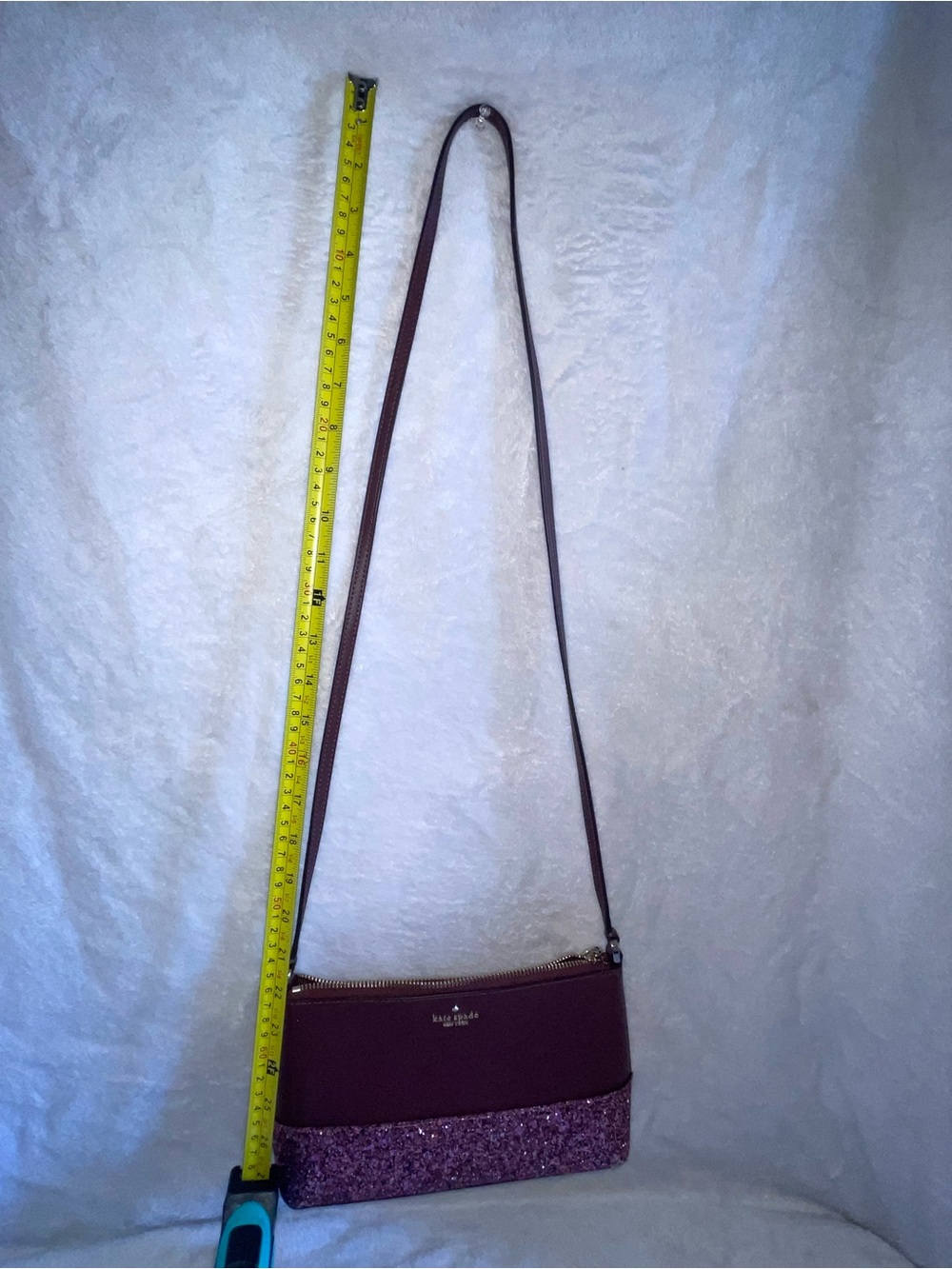 kate spade plum crossbody with pink-purple glitter trim excellent condition - Picture 4 of 9